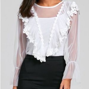 White see through embroidered blouse